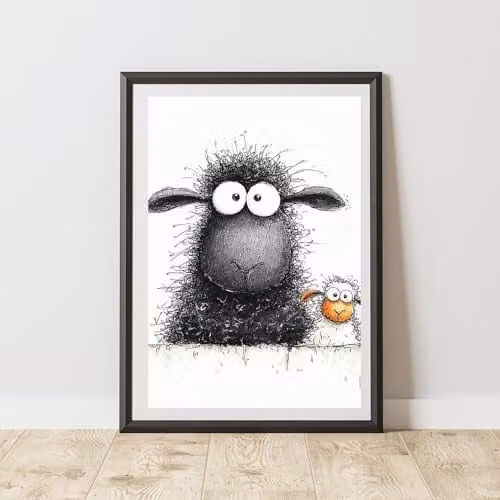 60 Second Makeover Black Sheep and Daisy Print Wall Art Poster, Multicolour, A3 (29.7 x 42.0 cm)