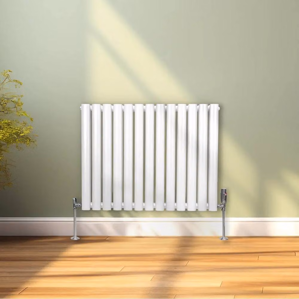 Monstershop Oval Column Steel Radiator with Thermostat Valves in White, H: 78 cm, W: 60 cm, D: 7.8 cm – 2