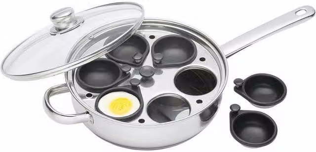 KitchenCraft Stainless Steel Six Hole Egg Poacher, Grey, 28 cm