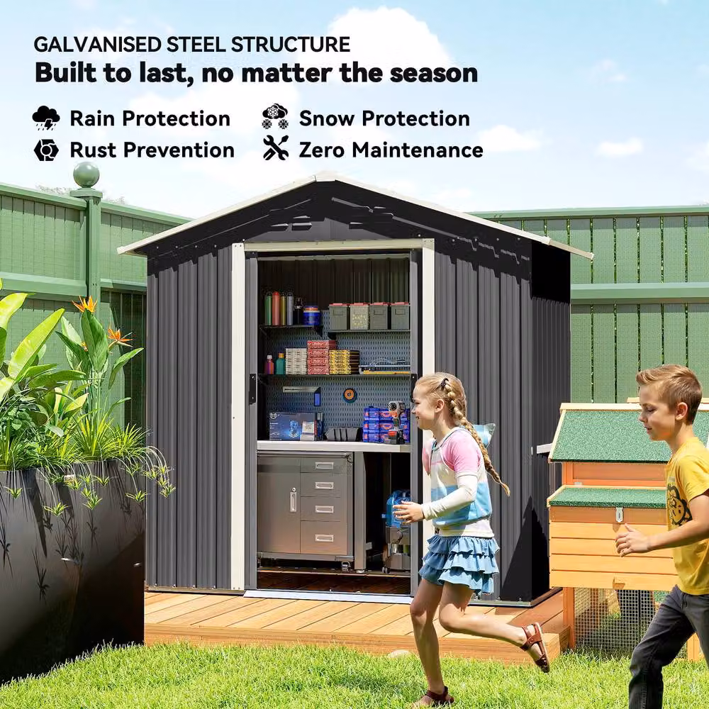 OUTSUNNY Galvanised Steel Metal Garden Shed with Sliding Doors and Side Vent, Grey, W/D/H: 198.1 x 106.7 x 191.0 cm – 4