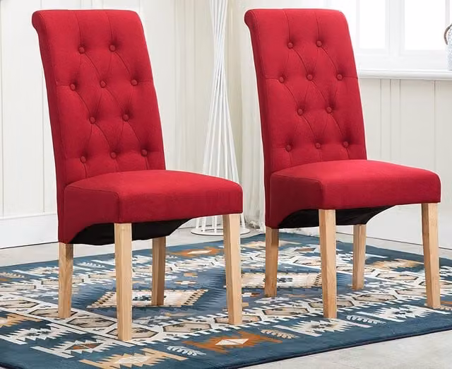 MCC Direct Set of 2 Top Scroll High Back Fabric Dining Chairs in Red – 1