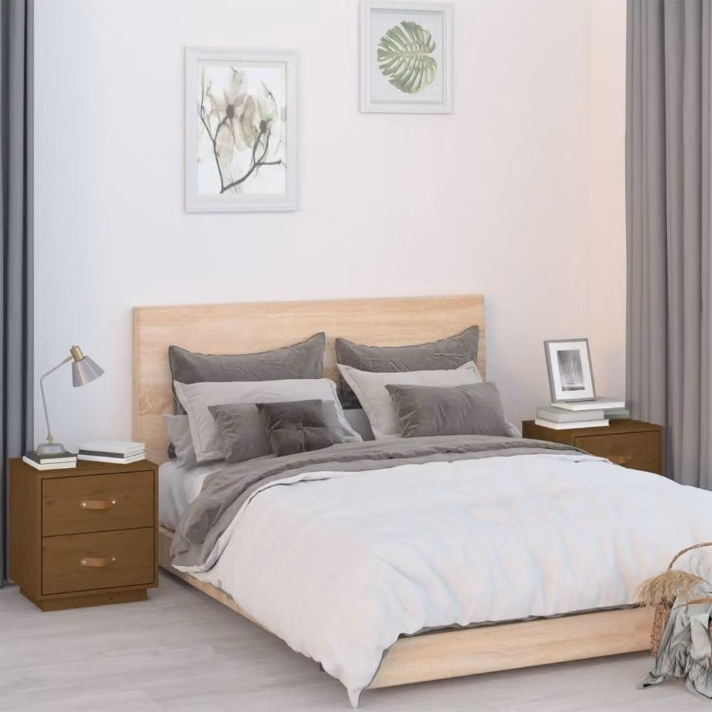 Berkfield Home Set of 2 Honey Brown Solid Wood Pine Bedside Cabinets, W: 40 cm, D: 34 cm, H: 45 cm – 2