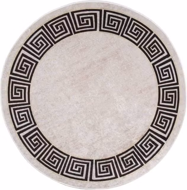 Berkfield Home Washable Round Geometric Anti Slip Rug in Light Beige, Diameter: 100 cm