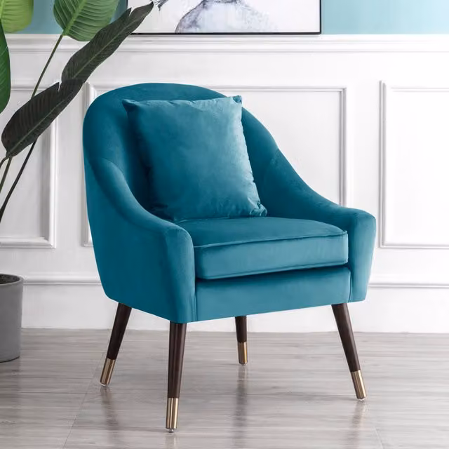 Artemis Home Modern Petrol Blue Velvet Tub Accent Chair with Armrests and Solid Wood Frame – 1