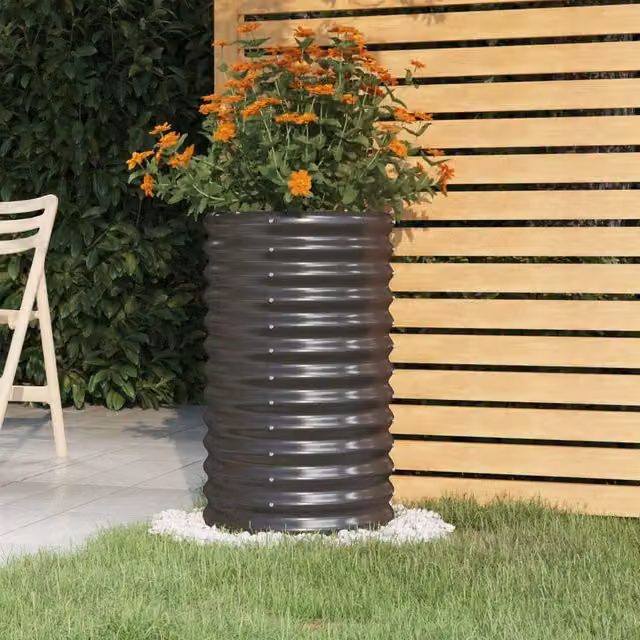 Berkfield Home Steel Garden Planter Tub in Anthracite Black, W/D/H: 40 x 40 x 68 cm – 1