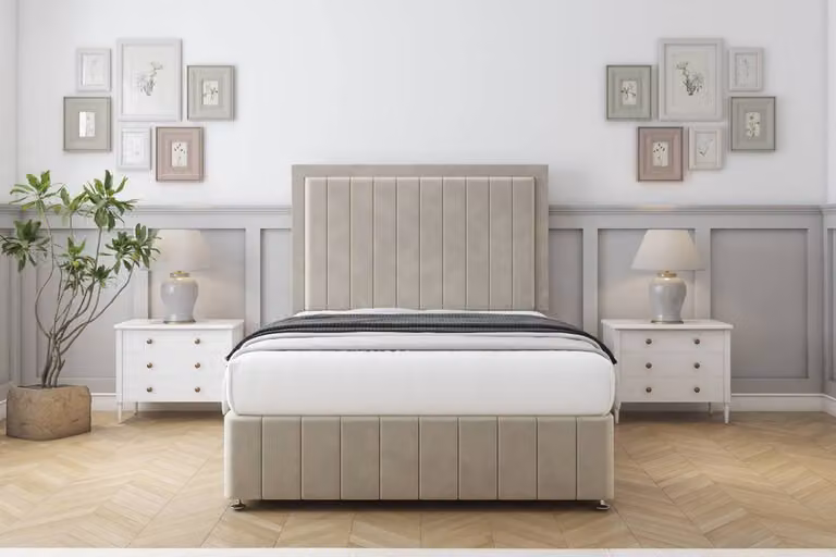 Sloomy Pemberton Plush Divan Set with 54 inch Headboard and Footboard in Beige, Single, W/D/H: 90 x 190 cm