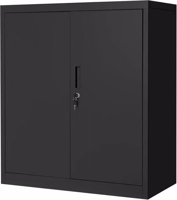 VOGREX Black Metal Storage Cabinet with Lock and Adjustable Shelves