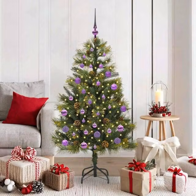 Berkfield Home Artificial Hinged Christmas Tree with Cones, Green, Height: 150 cm
