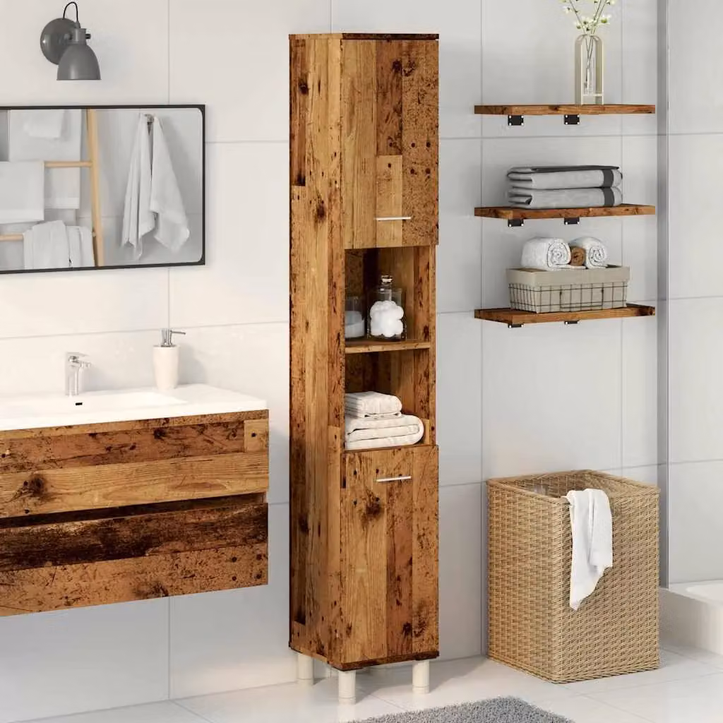 Berkfield Home Bathroom Cabinet in Old Wood Brown, W/D/H: 30 x 30 x 179 cm – 3