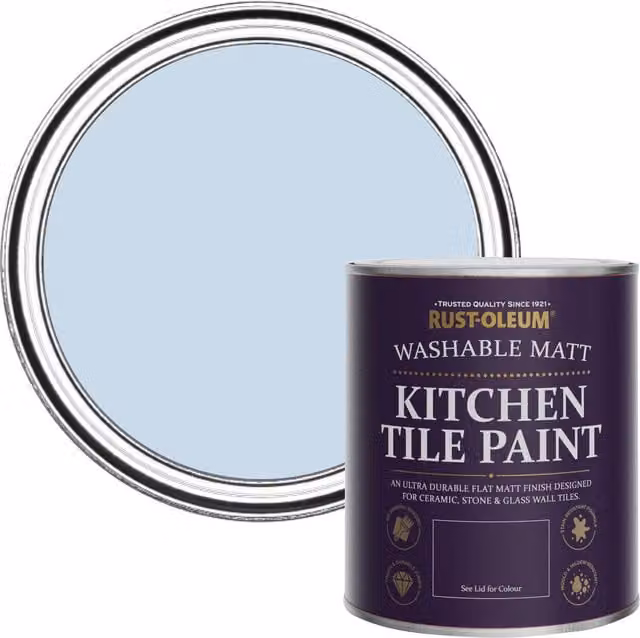 Rust-Oleum Water-Based Kitchen Tile Paint in Matt Finish, Blue Sky, 750ml – 1