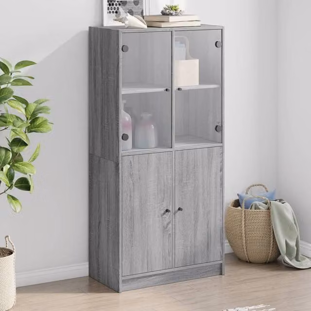 Berkfield Home Modern Highboard with Glass Doors in Grey and Black, W/D/H: 68 x 37 x 142 cm – 1