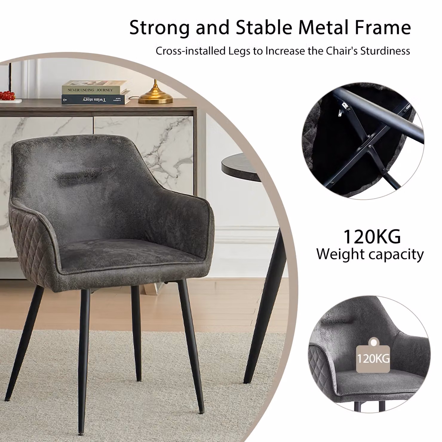 SONARA Modern Faux Suede Dining Armchairs, Set of 2, Grey – 5