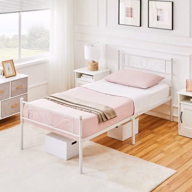 Yaheetech Metal Bed Frame in White, W/D/H: 90 x 200 cm