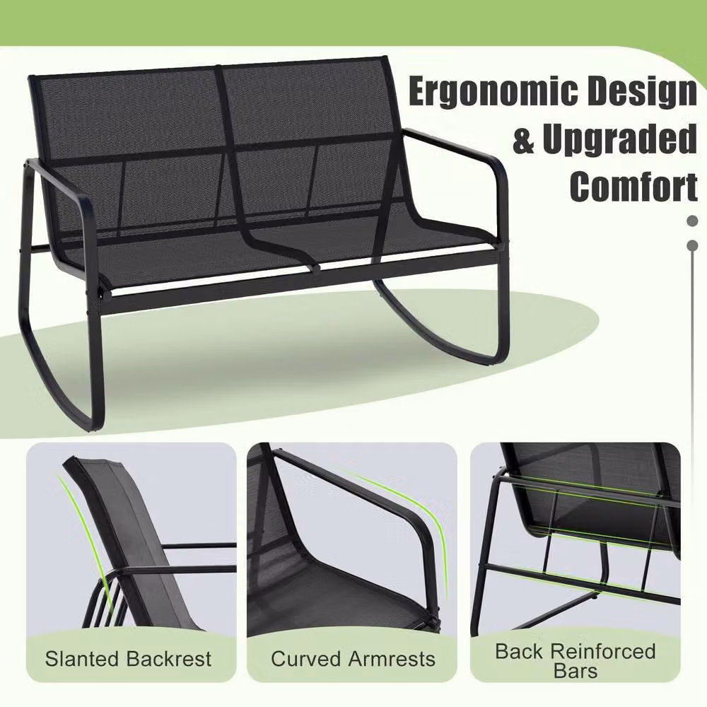 Costway 4 Piece Black Metal and Glass Outdoor Patio Rocking Chair Conversation Set – 5