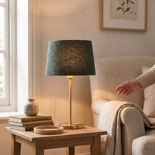 Happy Homewares Forest Green Tapered Drum Lampshade in Boucle Lamb Wool Fabric – 2