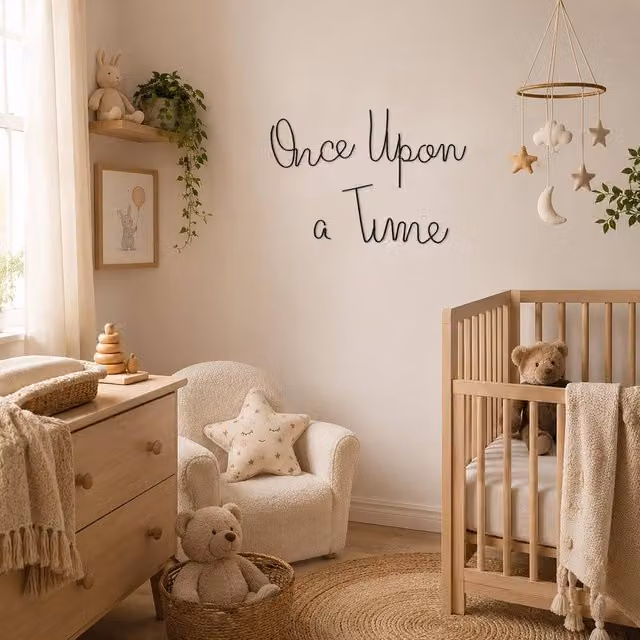 Marco Paul Once Upon A Time Baby Wire Wall Sign, Black, W: 76.2 cm, H: 76.2 cm