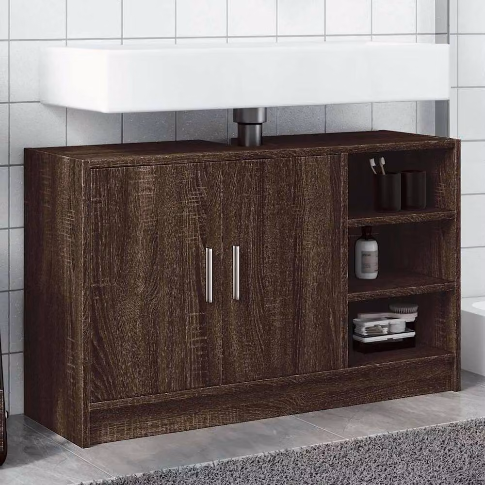 Berkfield Home Brown Oak Sink Cabinet W/D/H: 90 x 29 x 55 cm – 2