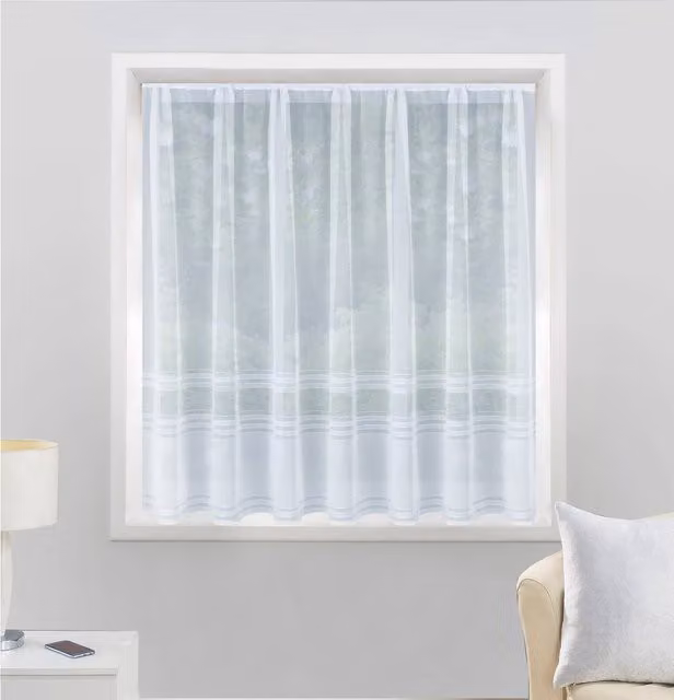 Tyrone Textiles Hudson Striped Lace Net Cut Panel, White, W: 91 cm, H: 200 cm