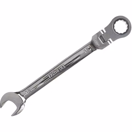 Faithfull Flex Head Ratchet Combination Spanner, 15mm, Silver Chrome Vanadium