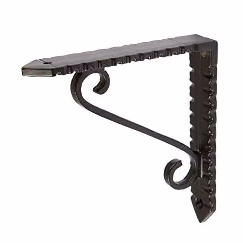 Hammer and Tongs Notched Scroll Iron Shelf Bracket in Matt Black, Diameter: 105 mm