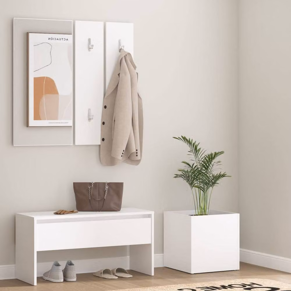 Berkfield Home Modern White Hallway Furniture Set with Bench, Mirror and Wall Rack – 2