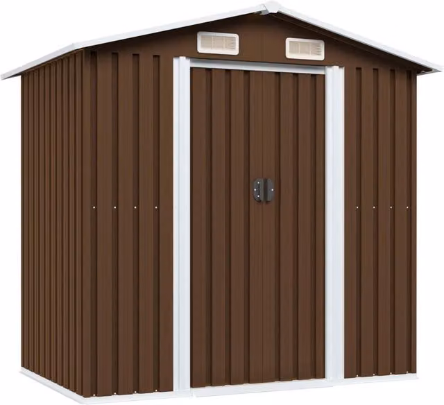 Berkfield Home Brown Steel Garden Storage Shed with Sliding Doors, W/D/H: 204 x 132 x 186 cm