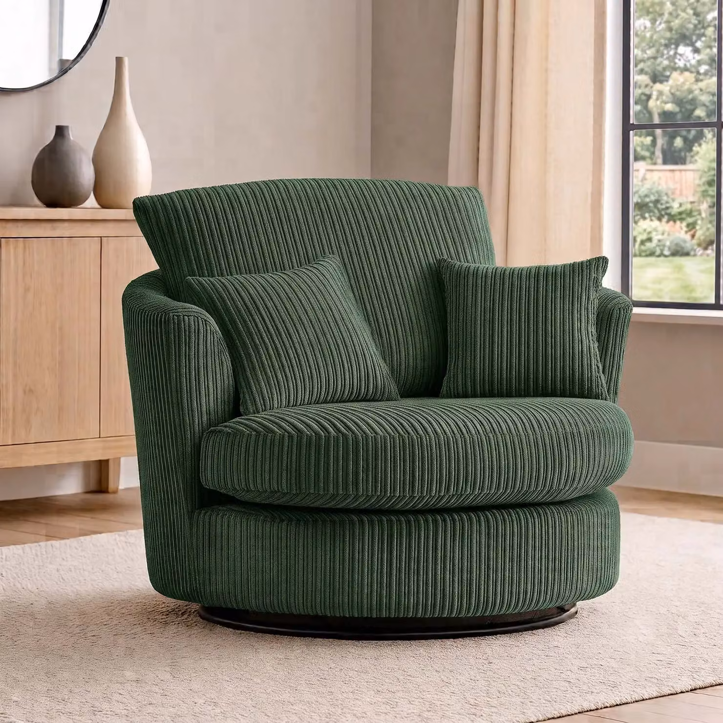 Furnishings For Less UK Luxor Jumbo Cord Single Seater 360 Degree Swivel Chair in Green – 5