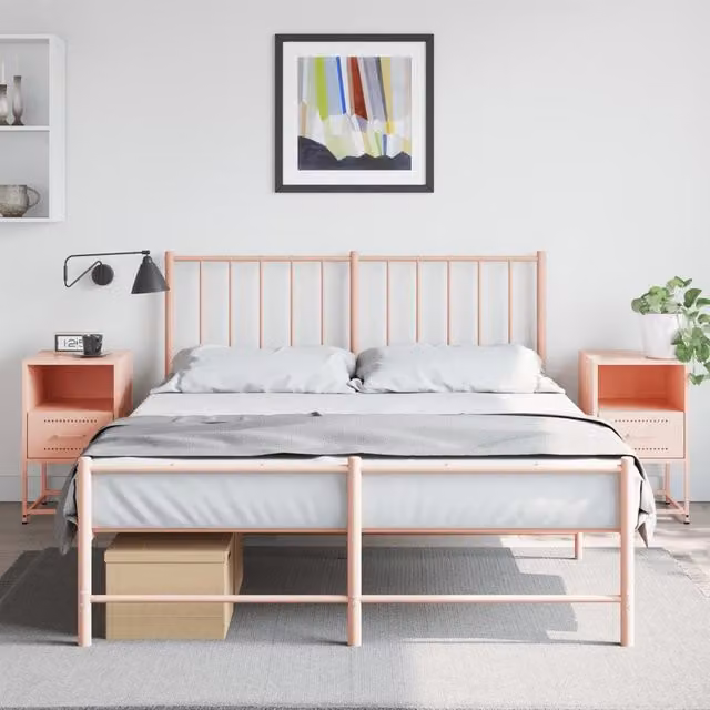 Berkfield Home Set of 2 Pink Metal Bedside Cabinets, W/D/H: 36 x 39 x 60.5 cm – 1