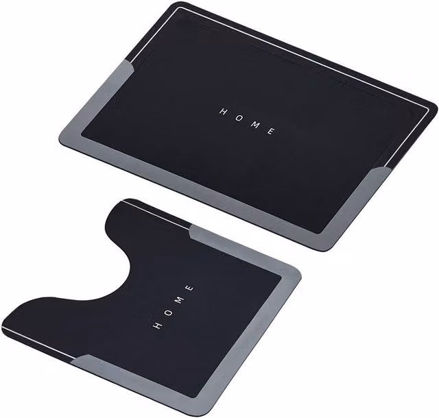 NESTLUNE Black 2 Piece Super Absorbent Non-Slip Bathroom Mat Set
