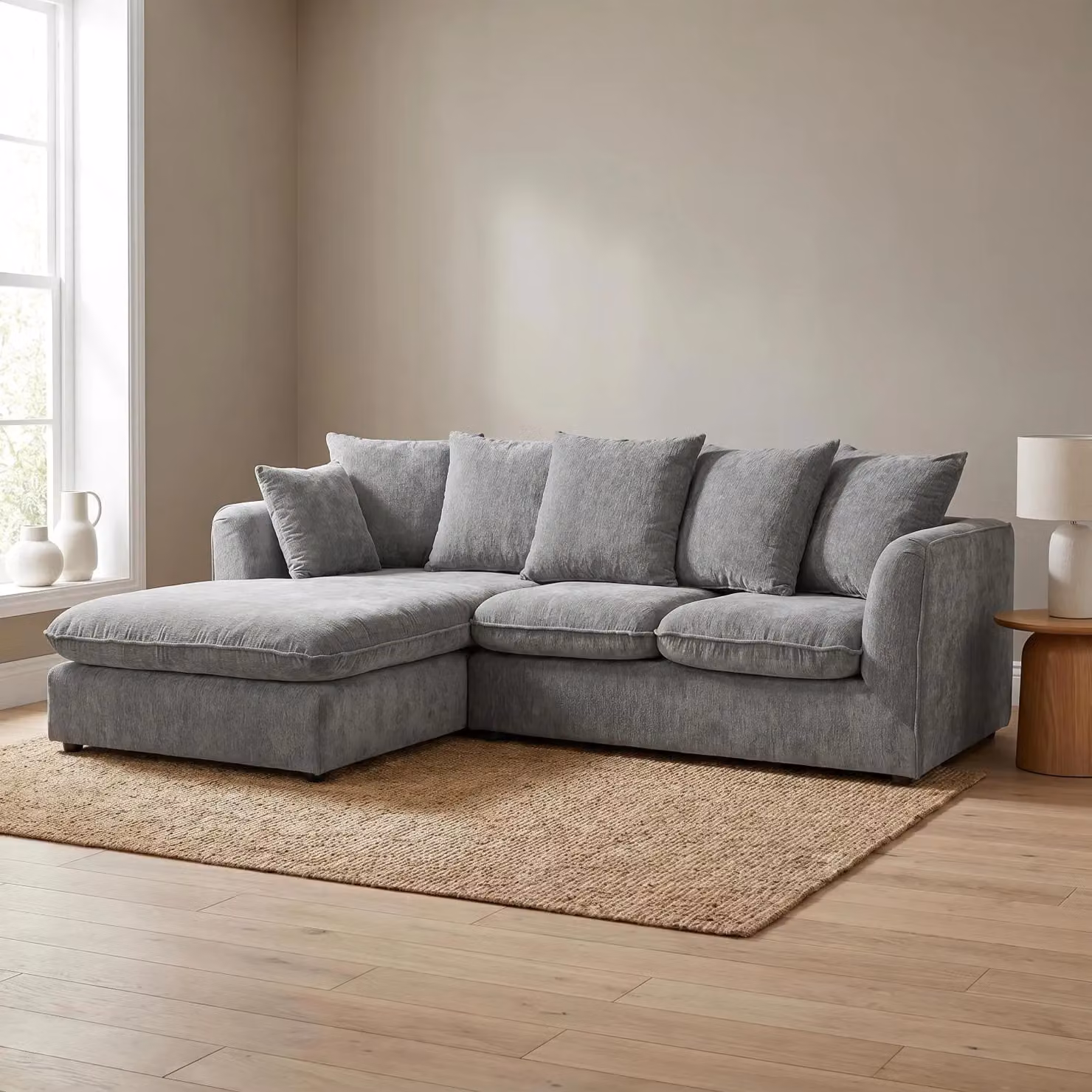 Abakus Direct Lucas Left Facing Corner Sofa in Grey Velvet Chenille – 2
