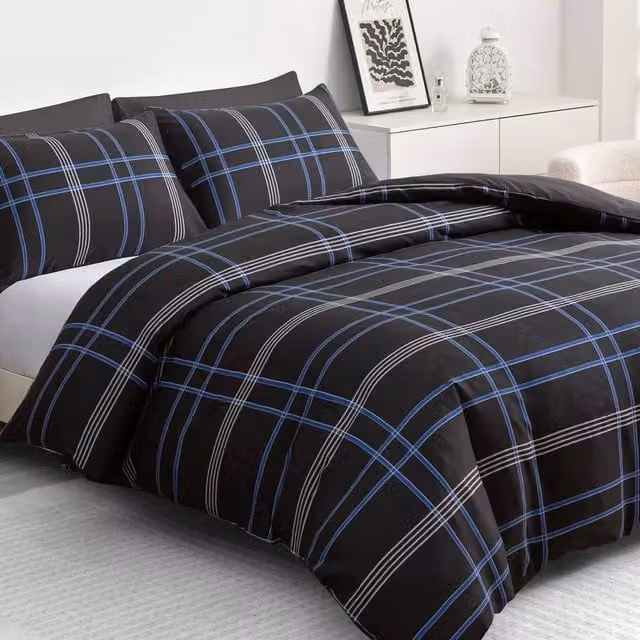 Grace Double Brushed Microfibre Duvet Cover and Pillowcase Set in Black, King Size (180 x 200 cm)