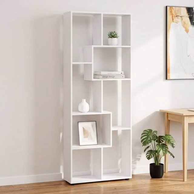 STILVORA Modern White Display Shelf with 8 Shelves, Width: 70 cm