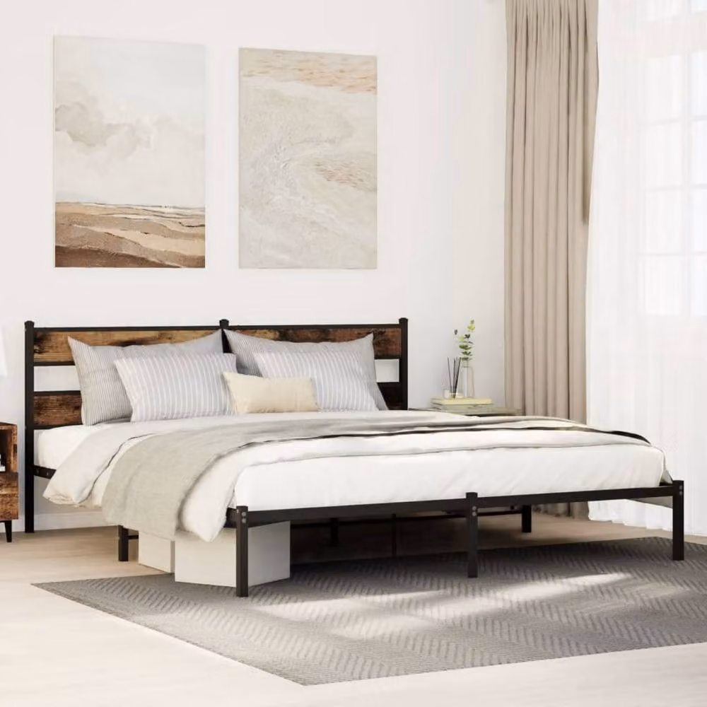 Berkfield Home Metal Bed Frame in Smoked Oak Brown, W/D/H: 193 x 203 cm – 2