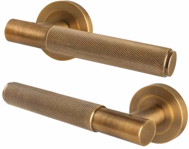 AFIT Antique Brass Knurled Round Rose Internal Door Handles, 1 Pair, Bronze – 1