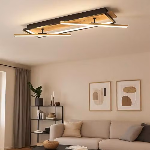 Globo Lighting Modern Adjustable Ceiling Light with 2x LED Spotlights in Brass, Wood Effect and Black, L 81.5 cm – 2