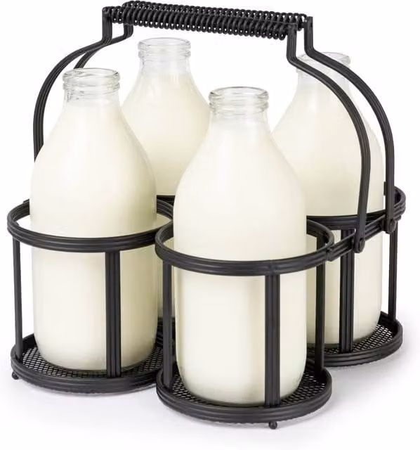 Nordara Black Metal 4 Milk Bottle Holder and Doorstep Storage Rack Caddy – 1