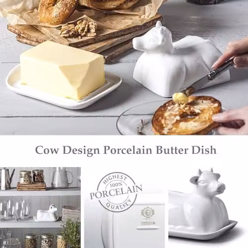 WM Bartleet & Sons Porcelain Cow Design Butter Dish with Lid, White – 2