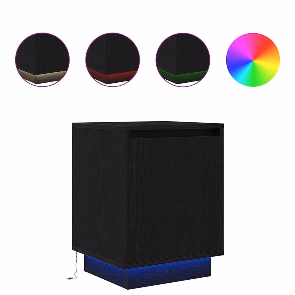 Berkfield Home Durable Bedside Cabinet with Integrated LED Lights, Black, W/D/H: 38 x 34 x 50 cm – 3