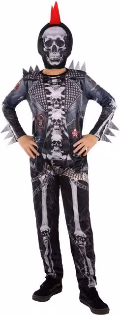 Smiffys Childrens Punk Skeleton Costume in Black and Multicolour, Age 7-9 Years