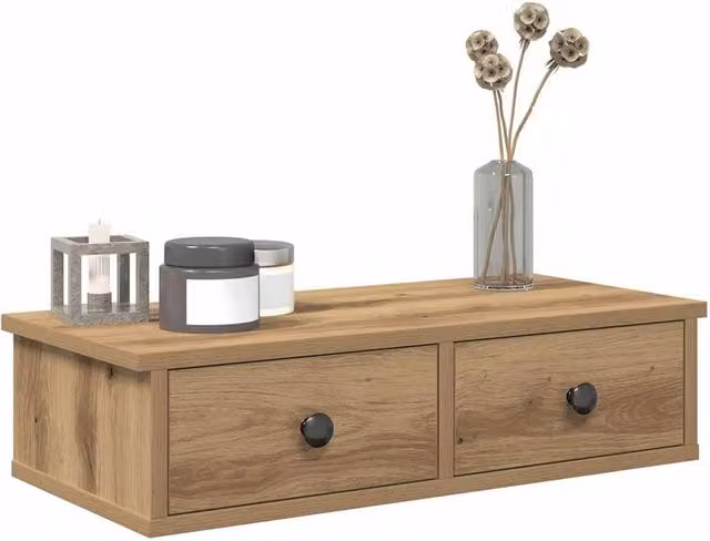Berkfield Home Artisan Oak Wall Shelf with Drawers in Brown, W/D/H: 60 x 25 x 15 cm