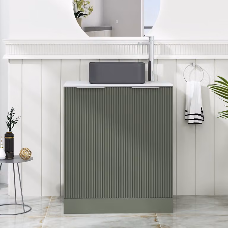 Royal Bathrooms Evora Sage Green Fluted Floor Standing 2 Door Vanity Unit with Art Square Basin