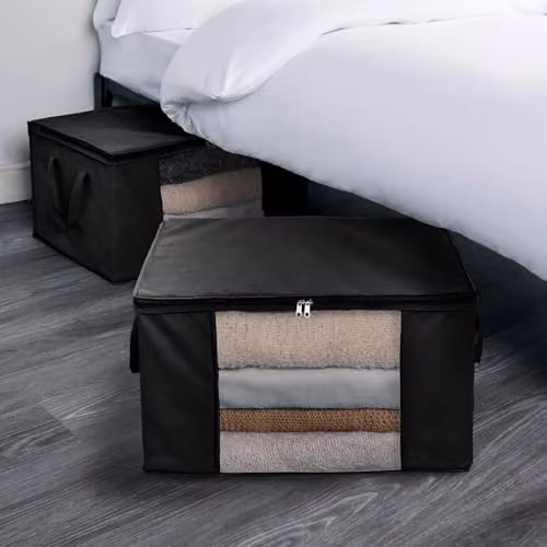 OHS 2 Pack Foldable Underbed Storage Bags with Lid and Handles, 90.3L, Grey – 3