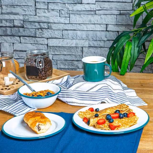 Argon Tableware 16 Piece White and Green Enamel Dinner Set