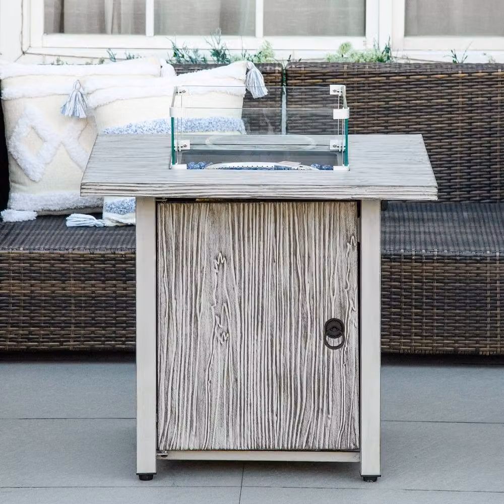 Rolipo Grey Gas Fire Pit Table with Glass Screen and Stainless Steel Details – 7