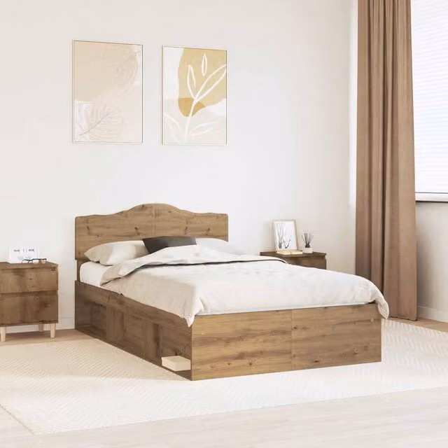 Berkfield Home Artisan Oak and Solid Pine Wood Bed Frame in Brown, 120 x 200 cm – 1