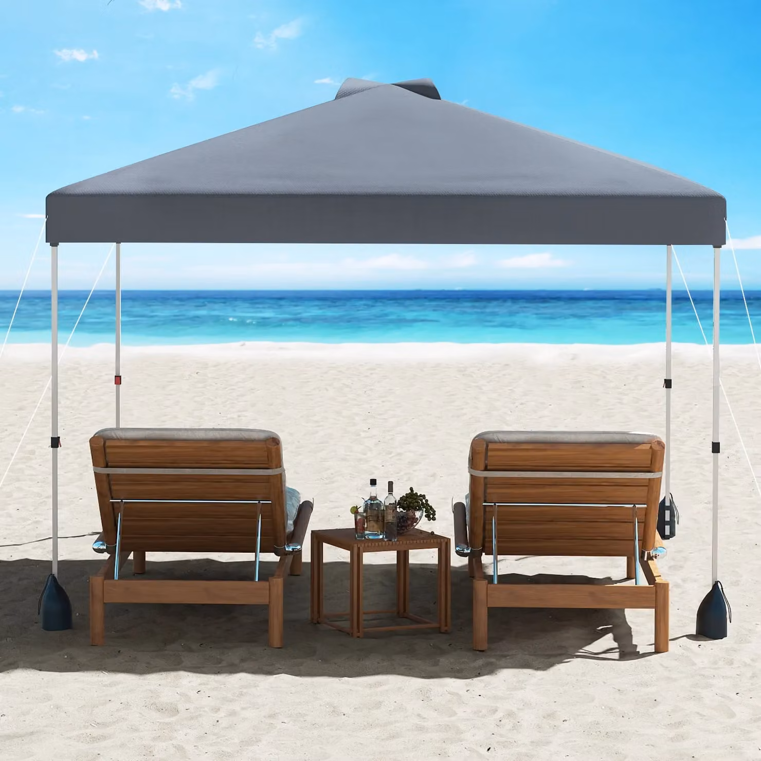 Gymax Pop up Canopy Tent with 1 Sidewall and Wheeled Bag, Grey/Silver, W: 300 cm, D: 300 cm, H: 266 cm – 5