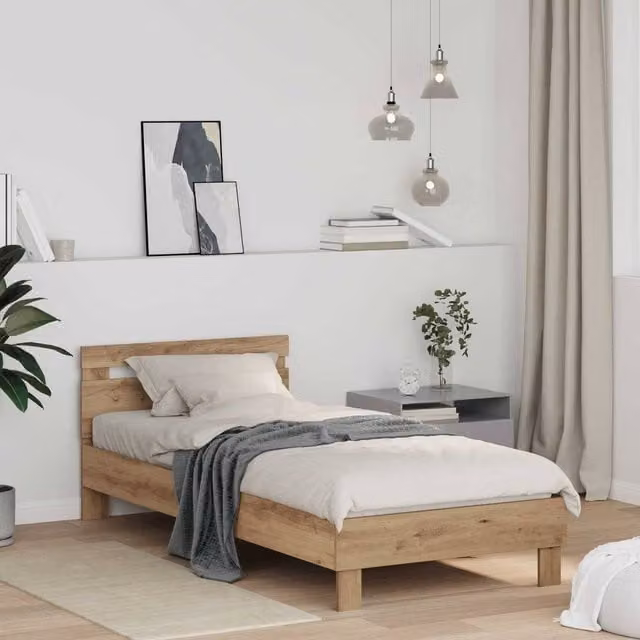Berkfield Home Artisan Oak Bed Frame in Brown, Engineered Wood, W/D/H: 75 x 190 cm