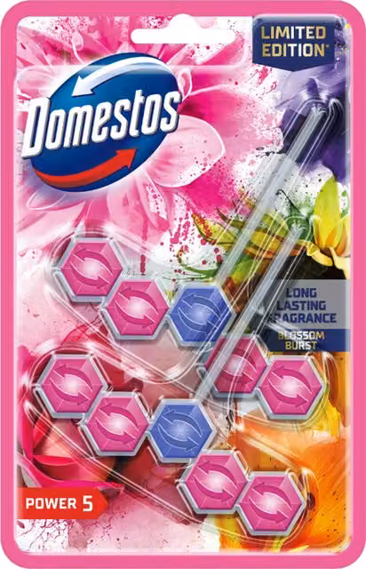 Domestos Power 5 Rimblock Blossom Toilet Cleaner, 2 Pack, Multicolour