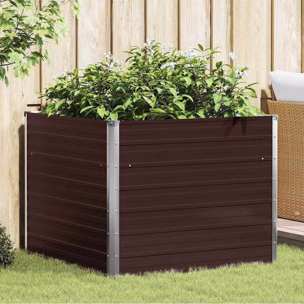 Berkfield Home Raised Garden Bed in Brown Galvanised Steel, W/D/H: 100 x 100 x 77 cm – 2