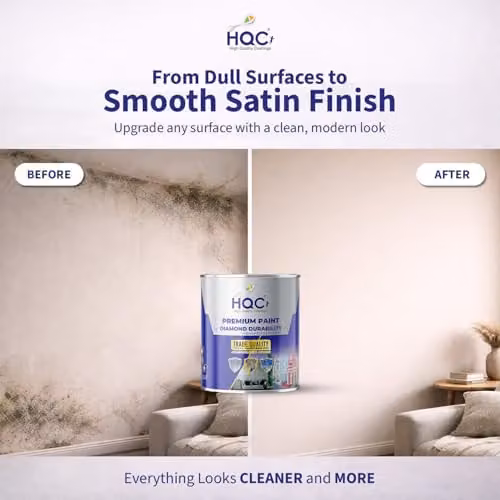 HQC Paints Water Based Satin Wood and Wall Paint in White, 1 Litre – 3